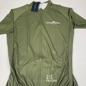 Cycle Run Men's Olive Green Cycling Jersey Short Sleeve Full Zip Size XXL